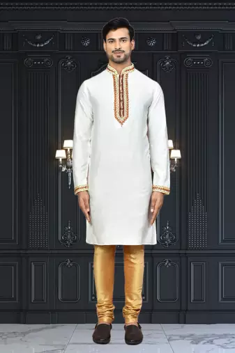 Mens silk embroidered kurta pajama