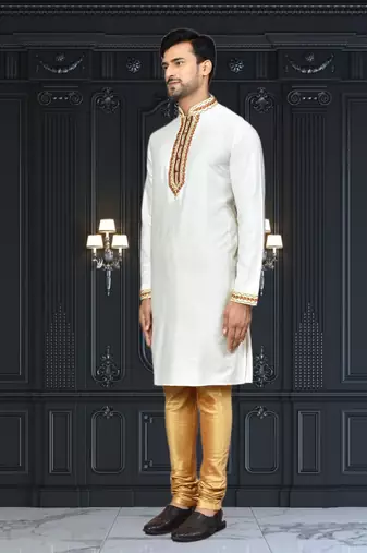 Mens silk embroidered kurta pajama