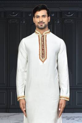 Mens silk embroidered kurta pajama 4