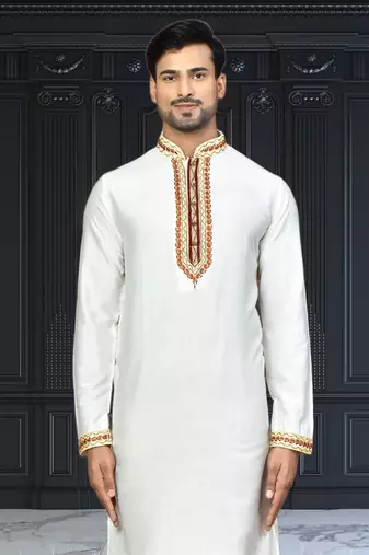 Mens silk embroidered kurta pajama
