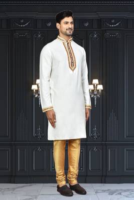 Mens silk embroidered kurta pajama 5