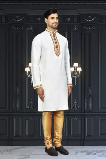 Mens silk embroidered kurta pajama