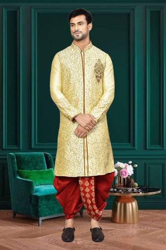 Mens silk embroidered dhoti kurta