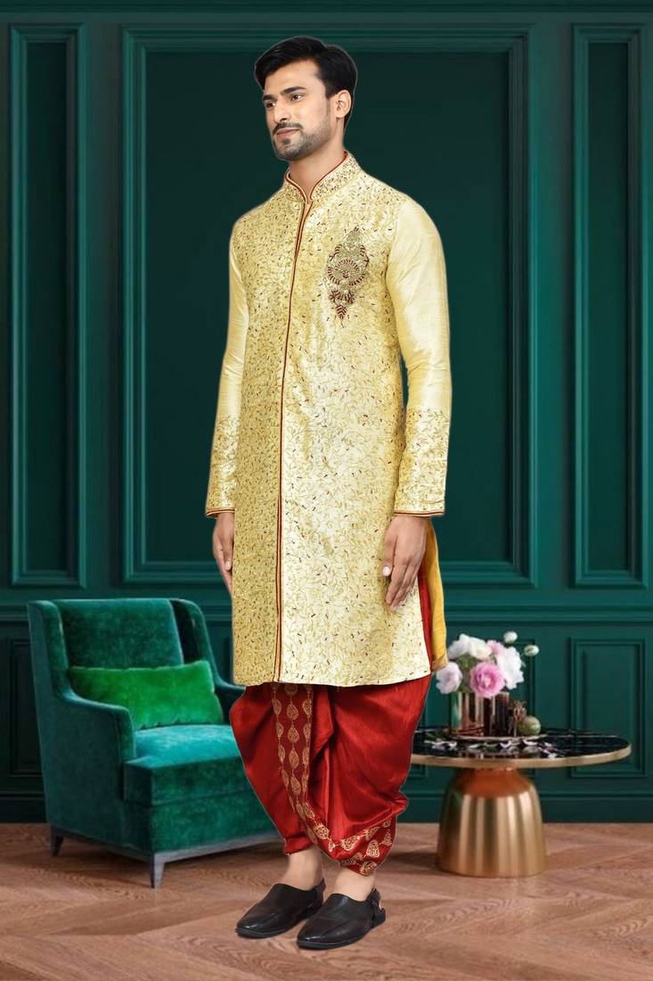 Mens silk embroidered dhoti kurta