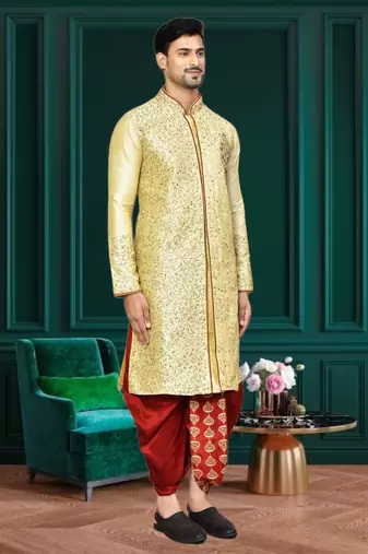 Mens silk embroidered dhoti kurta