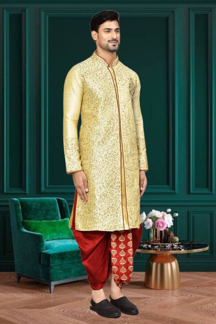 Mens silk embroidered dhoti kurta