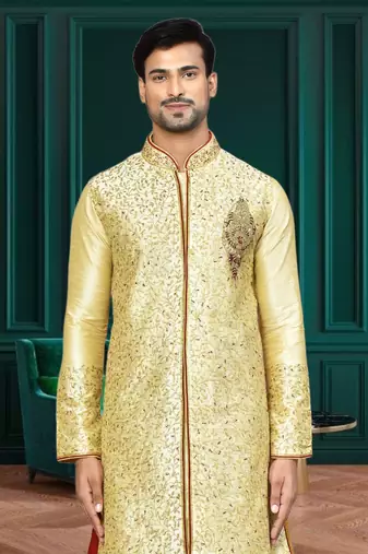 Mens silk embroidered dhoti kurta