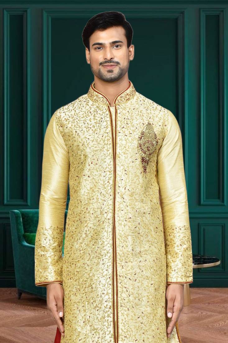 Mens silk embroidered dhoti kurta