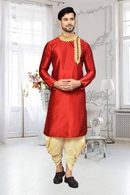 Mens silk embroidered dhoti kurta 1