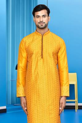 Mens silk printed kurta pajama 2