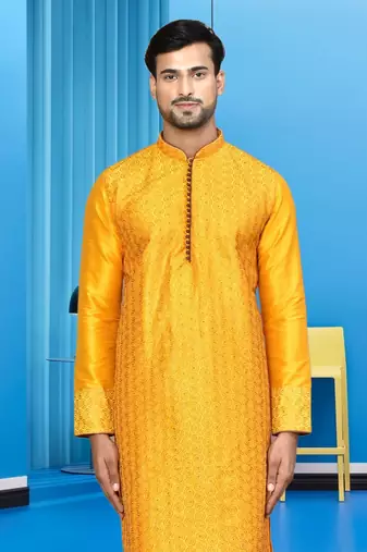 Mens silk printed kurta pajama