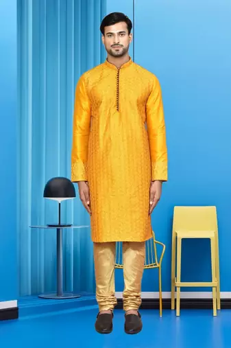 Mens silk printed kurta pajama