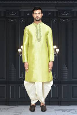 Mens silk embroidered dhoti kurta 1