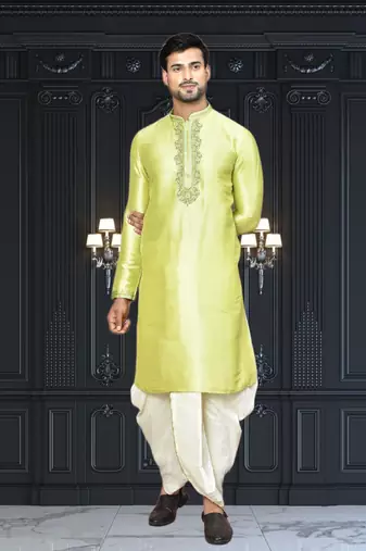 Mens silk embroidered dhoti kurta