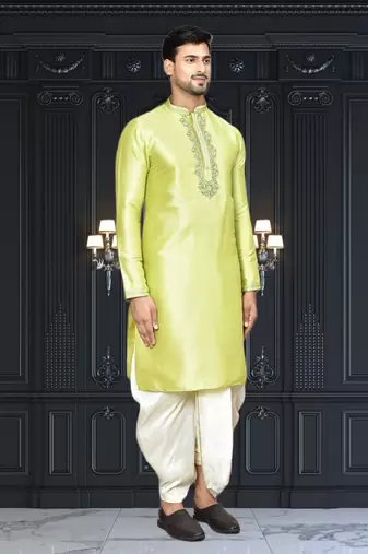 Mens silk embroidered dhoti kurta