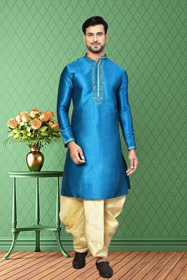 Mens silk embroidered dhoti kurta 1