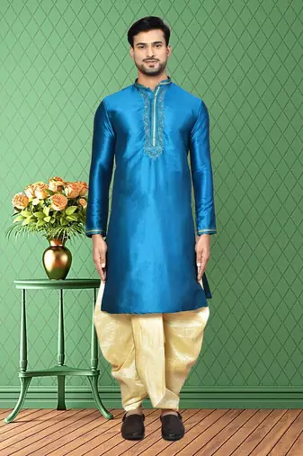 Mens silk embroidered dhoti kurta