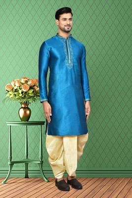 Mens silk embroidered dhoti kurta 3