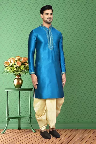 Mens silk embroidered dhoti kurta