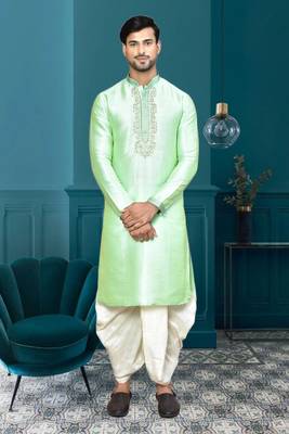 Mens silk embroidered dhoti kurta 1