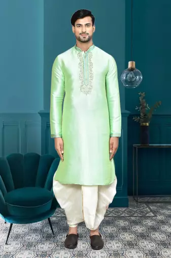 Mens silk embroidered dhoti kurta