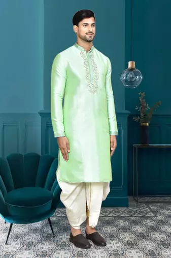 Mens silk embroidered dhoti kurta