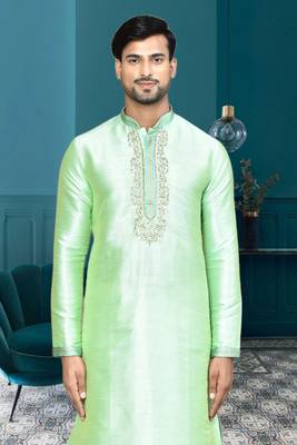 Mens silk embroidered dhoti kurta 4