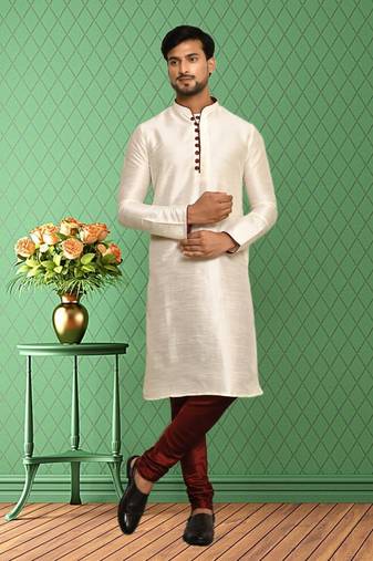 Mens silk plain kurta pajama