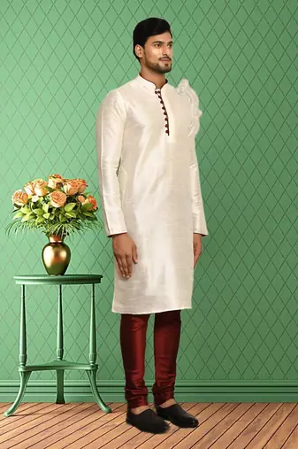 Mens silk plain kurta pajama