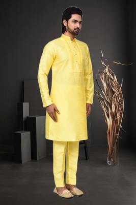 Mens silk plain kurta pajama 2
