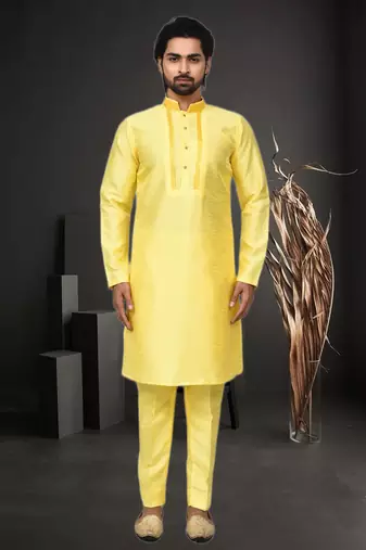 Mens silk plain kurta pajama