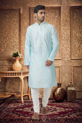 Mens silk embroidered kurta pajama 1