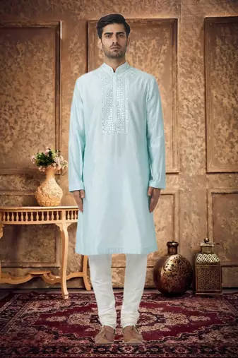 Mens silk embroidered kurta pajama