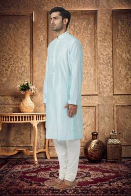 Mens silk embroidered kurta pajama 3