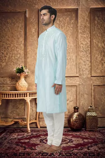Mens silk embroidered kurta pajama