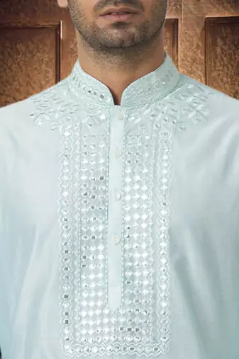 Mens silk embroidered kurta pajama