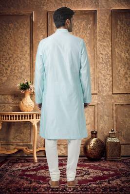 Mens silk embroidered kurta pajama 5