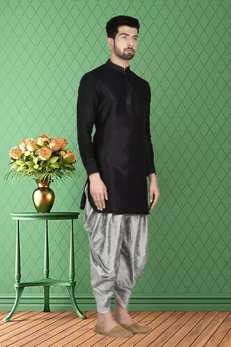 Mens silk plain kurta pajama