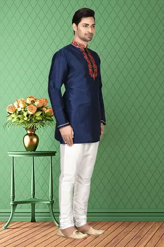 Mens silk embroidered kurta pajama