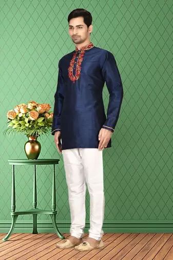 Mens silk embroidered kurta pajama