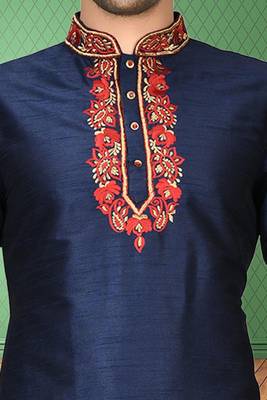 Mens silk embroidered kurta pajama 4