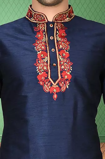 Mens silk embroidered kurta pajama