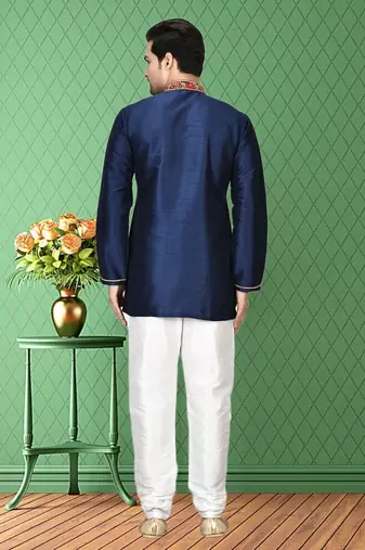 Mens silk embroidered kurta pajama