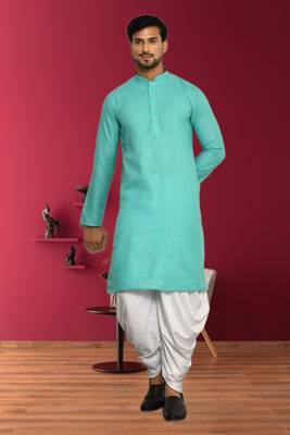 Mens cotton plain dhoti kurta 1
