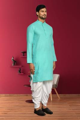 Mens cotton plain dhoti kurta 2