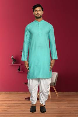 Mens cotton plain dhoti kurta 3