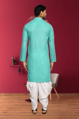 Mens cotton plain dhoti kurta 4
