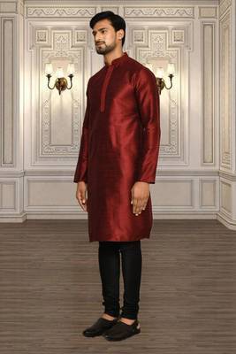 Mens silk plain kurta pajama 3