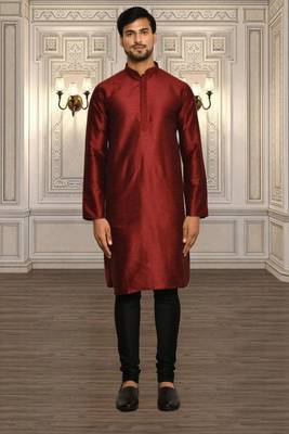 Mens silk plain kurta pajama 4