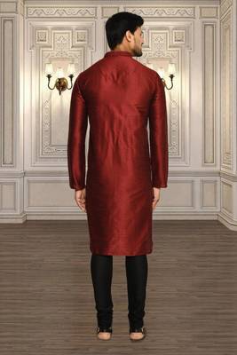 Mens silk plain kurta pajama 5